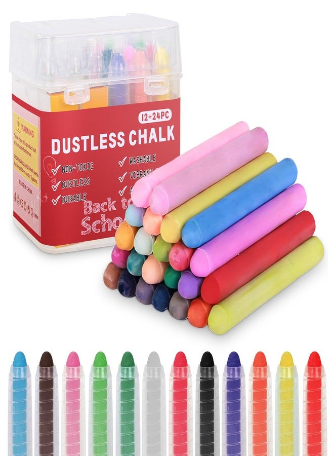 Zhenbuco Dustless Chalk for Kids - 36 PCS Colored Non-toxic Twistable Valentines Sidewalk Chalk with Holder, Dust-free Washable Toddler Chalk, Art Tool for Children Outdoor Blackboard Drawing Writing - Image 1
